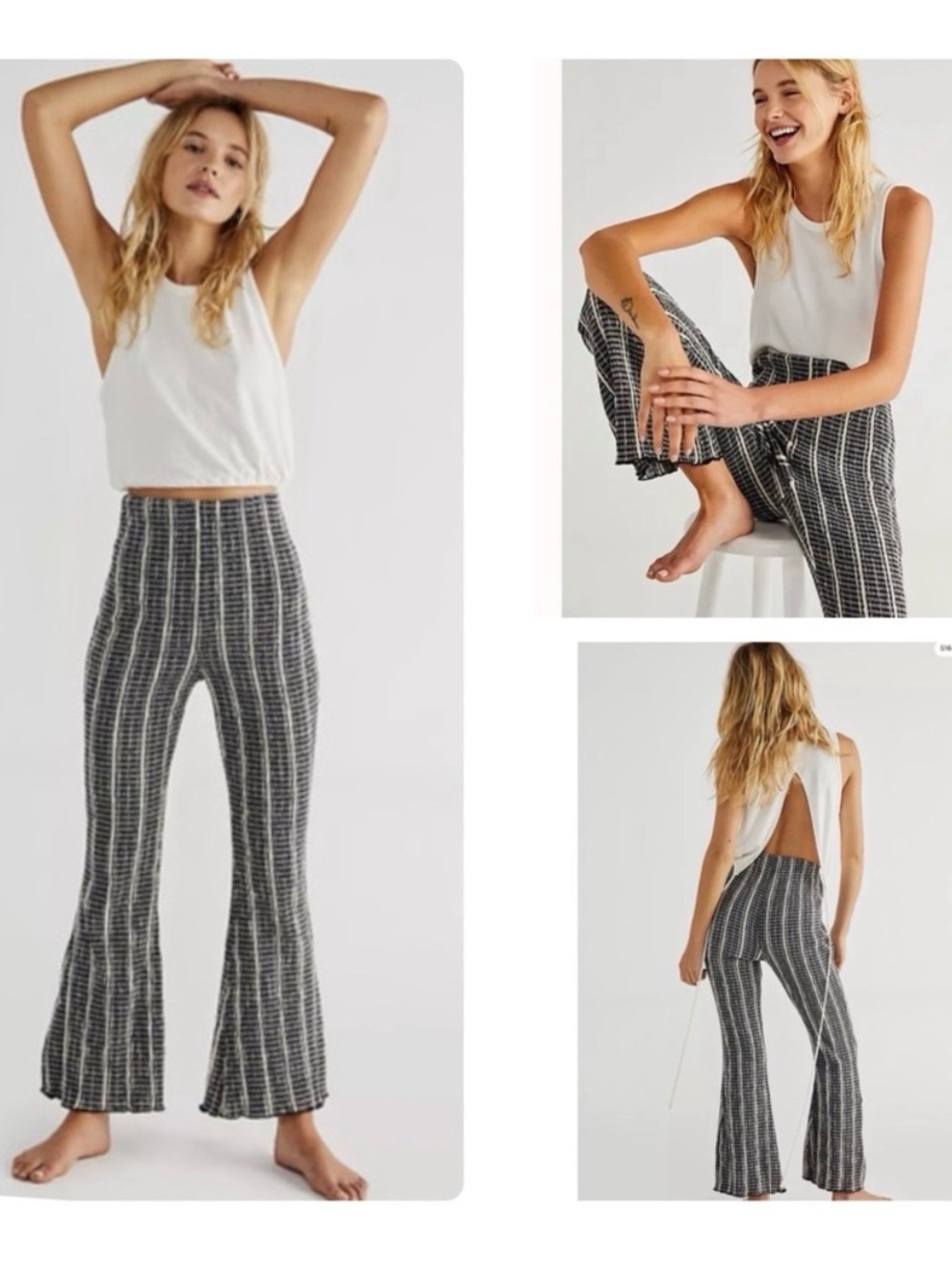 Free People Black & White Striped Knit Flare Pants